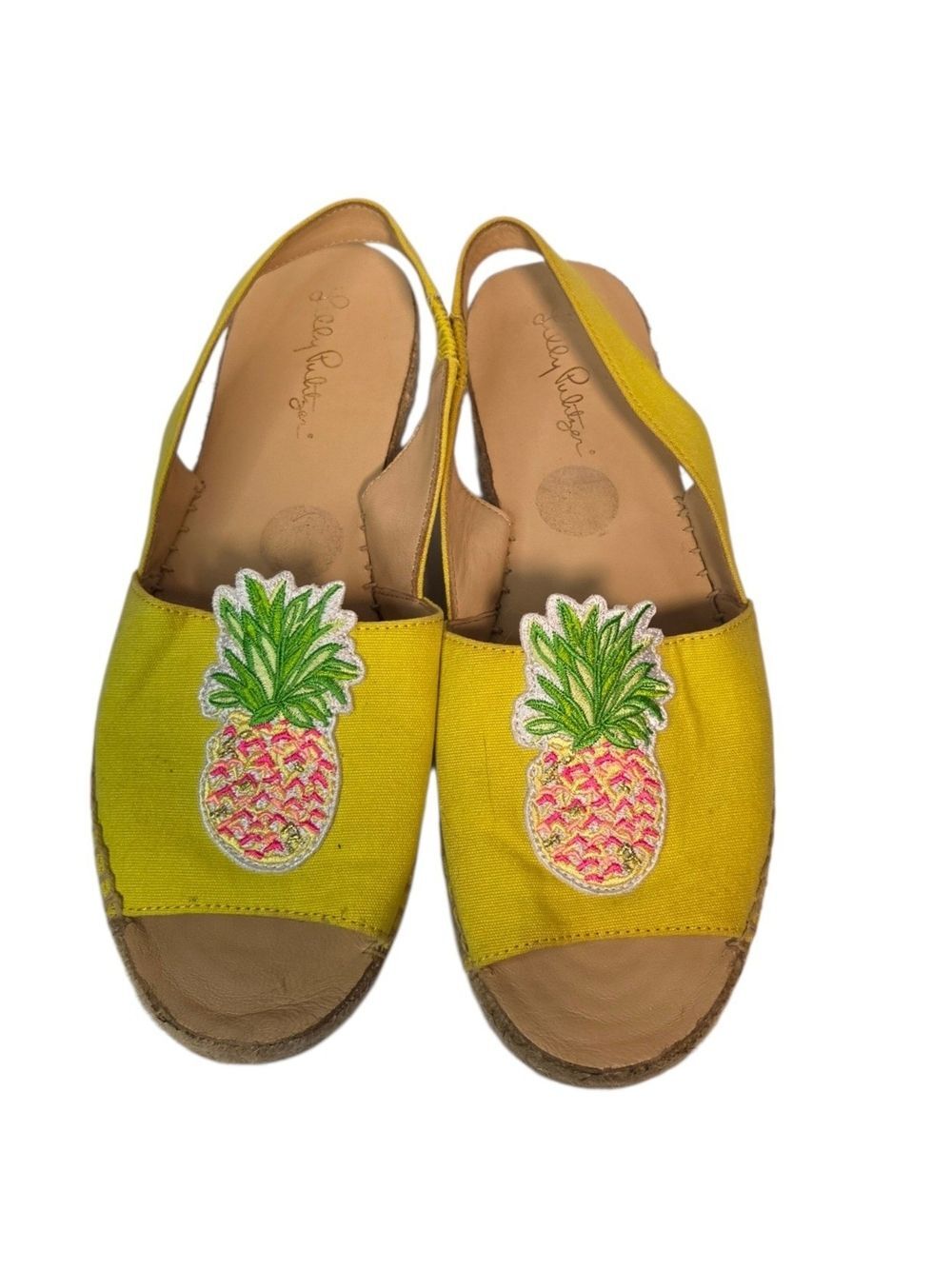 Lilly Pulitzer Liz Yellow Pineapple Appliqué Espadrille Slingbacks 8
